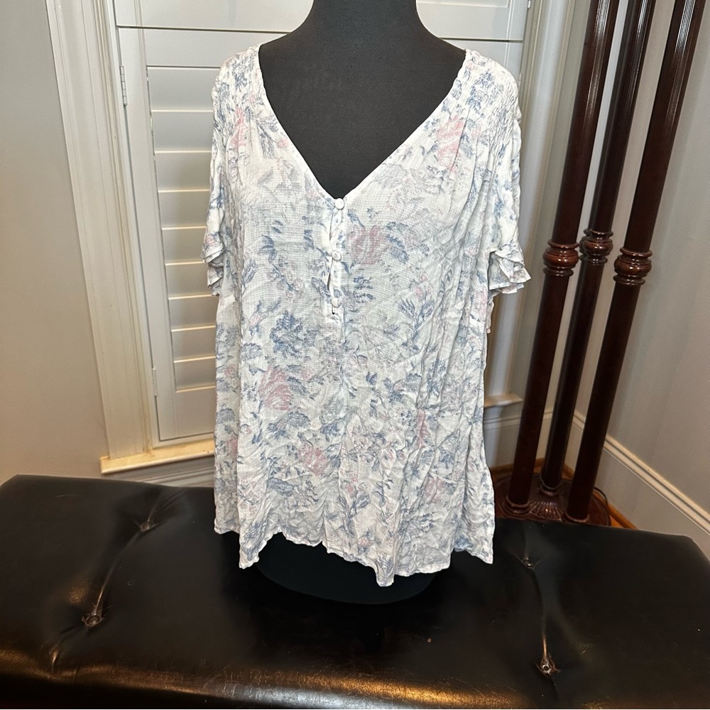 🔥Lucky Brand Floral Print Top Sz3X - Picture 1 of 3